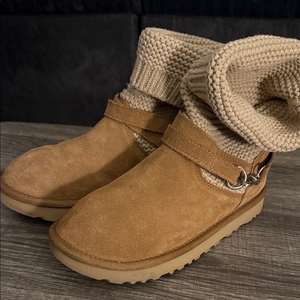 UGG Tan Suede Knit Cuff Boots - Picture 4 of 7
